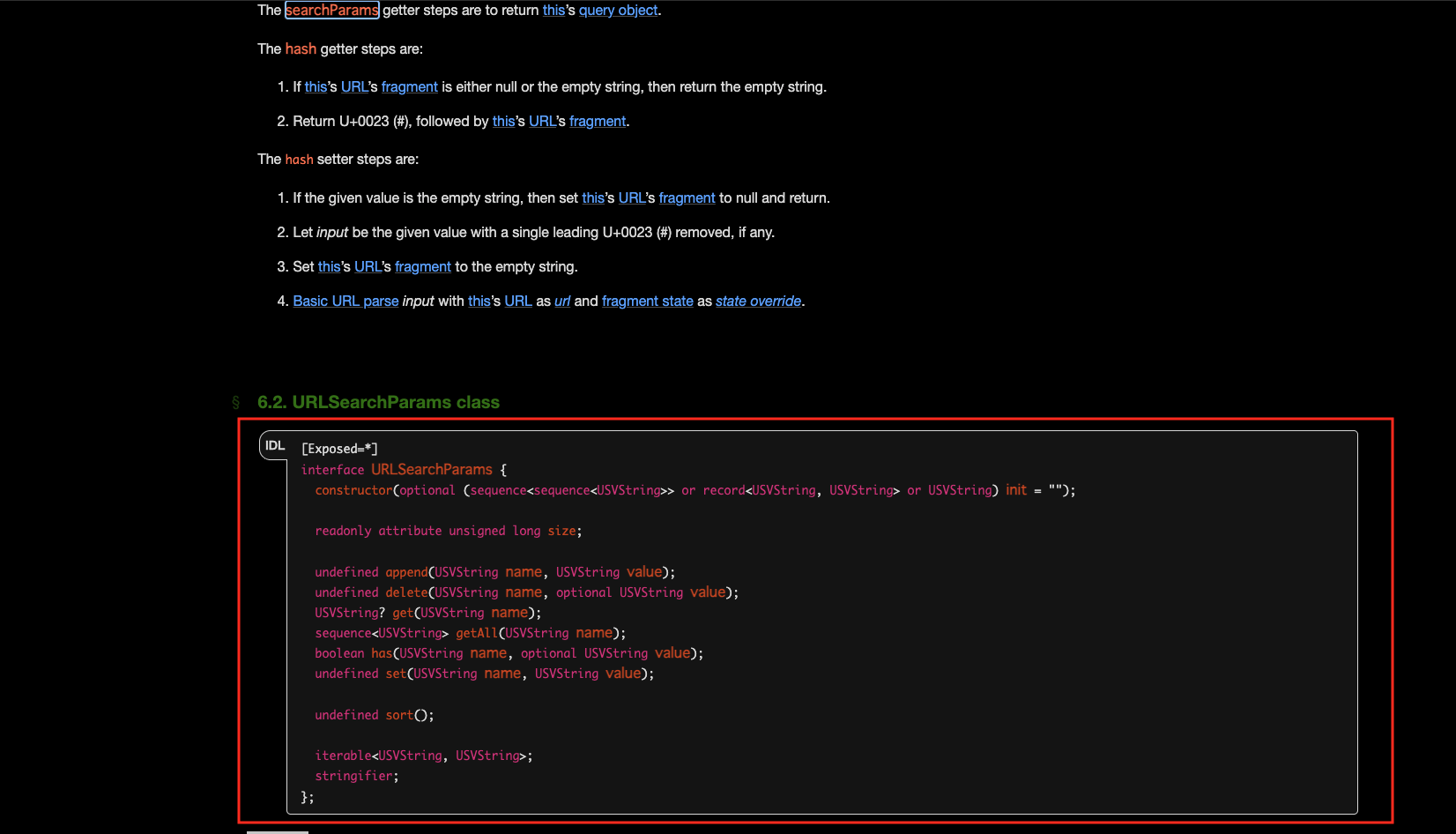 Web IDLブロックがハイライト表示されている